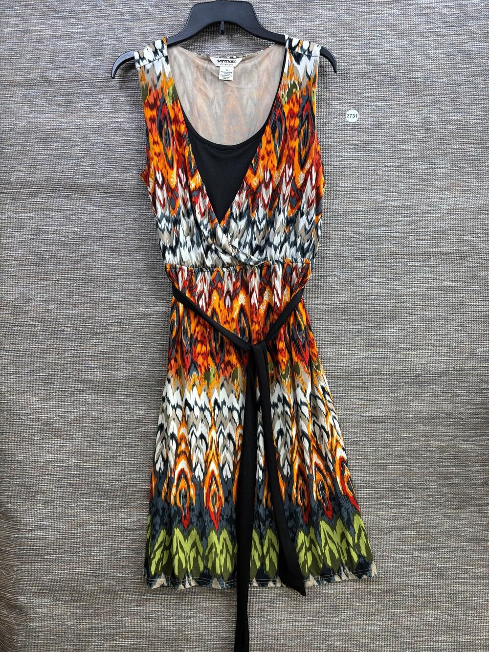 Tantrums Dress Womens M Multicolor Geometric Wrap Belted Knee Length Boho